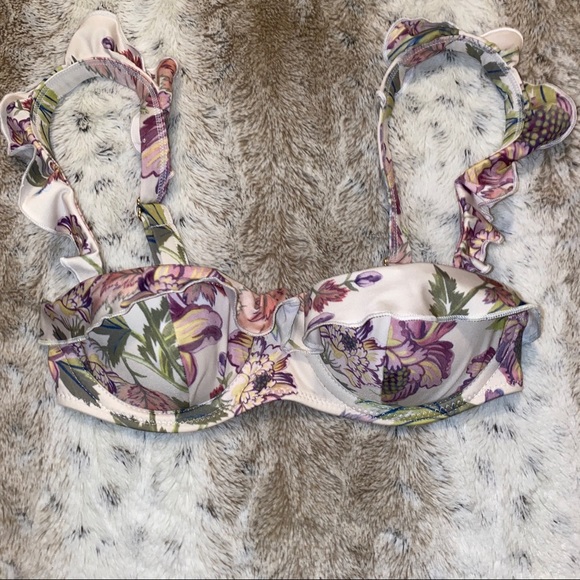 COPY - HM FLORAL BALCONETTE BIKINI BRA TOP in WHITE w/ PURPLE GREEN & GOLD HARD… - Picture 2 of 5